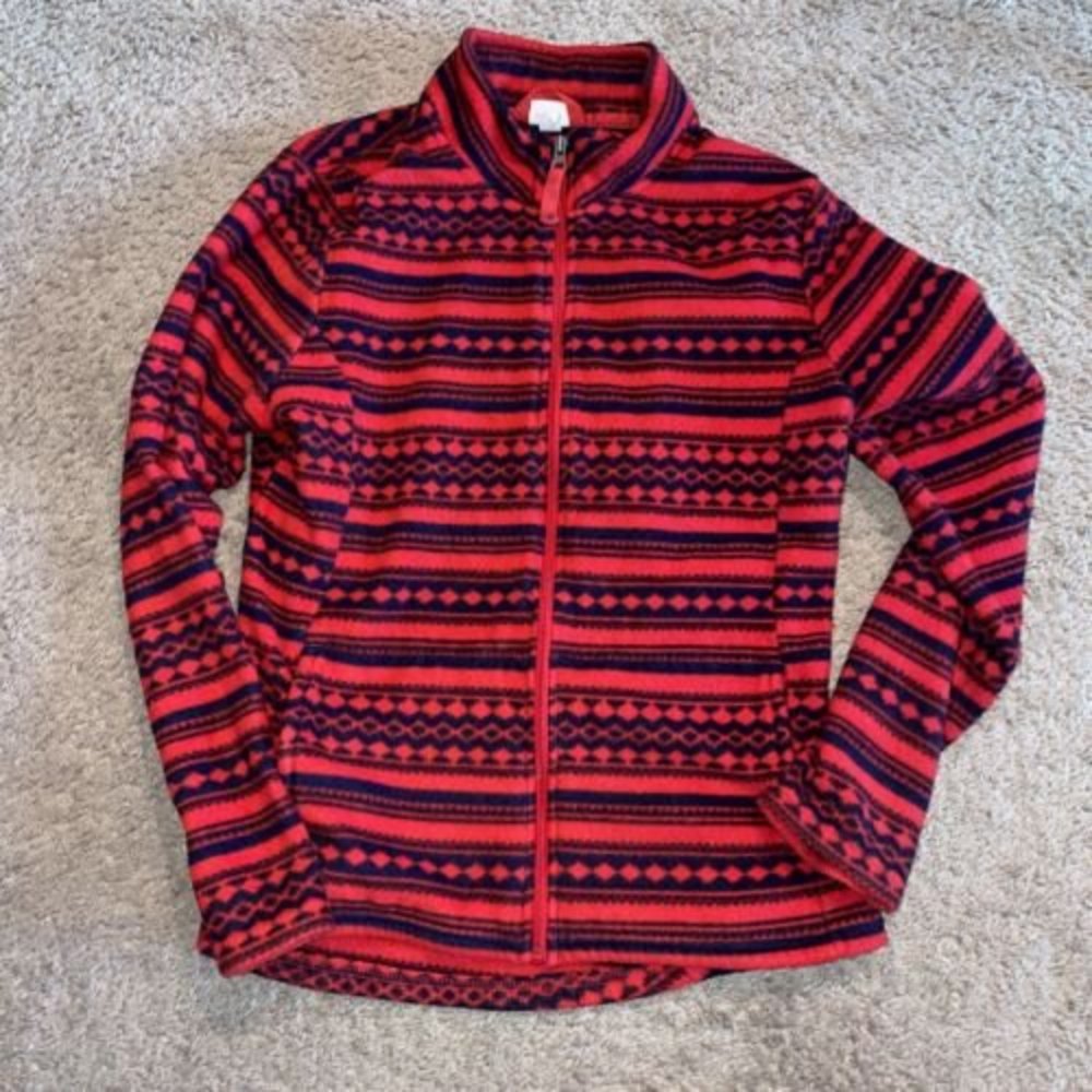 Merona Womens Red Long Sleeves Mock Neck Full Zip Fleece Jacket Size L